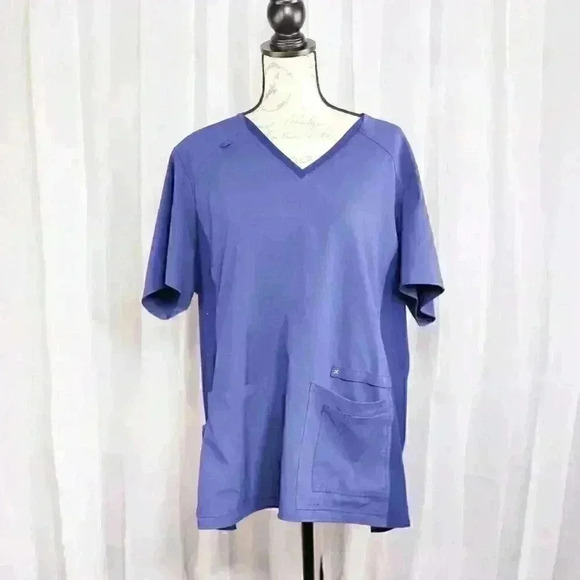 Navy Blue 2XL Cherokee Scrubs iflex V Neck Knit Panel Top CK605 NAV - Picture 1 of 12
